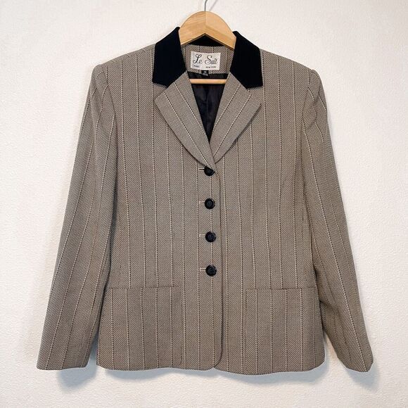 Vintage Le Suit Textured Black Collar Blazer Jacket Size 14 - Picture 1 of 6